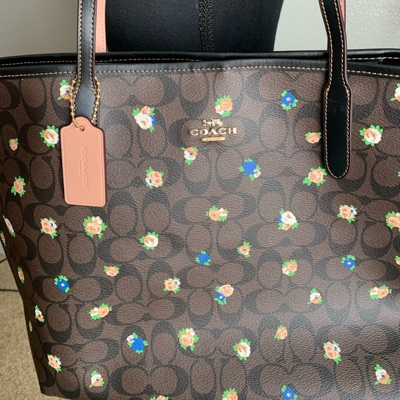 Coach Signature Vntg Rose Tote Brown Black Multicolor Sz 13Lx 11 1/2H x … - Picture 14 of 17
